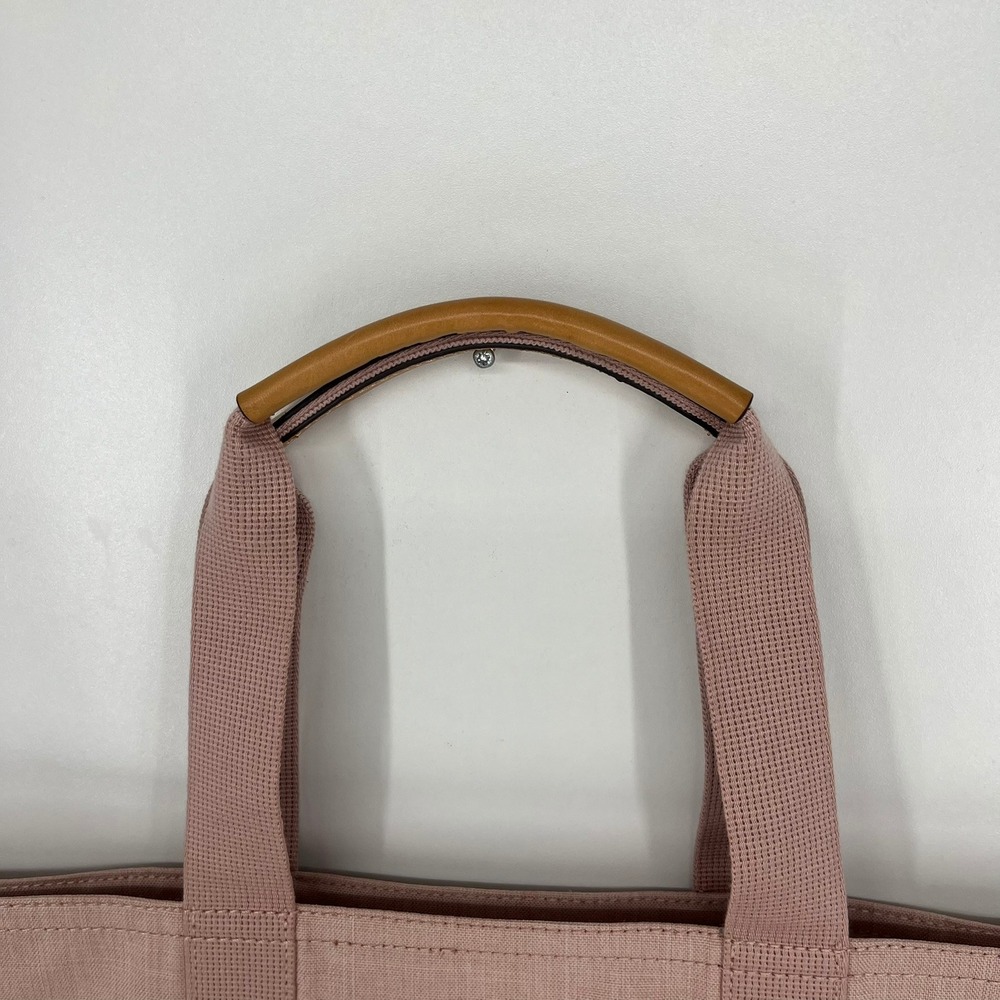 Banana Republic Mauve Pink Canvas Zip Top Tote Bag with Leather Handle Accents - Picture 4 of 12